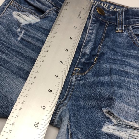 FACTORY DISTRESS AMERICAN EAGLE HI-RISE DENIM JEGGINGS 00/24x28 🦅 - Picture 8 of 11